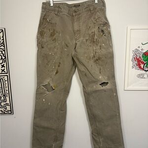 Carhartt Paint Splattered Brown Utility Pants Grunge